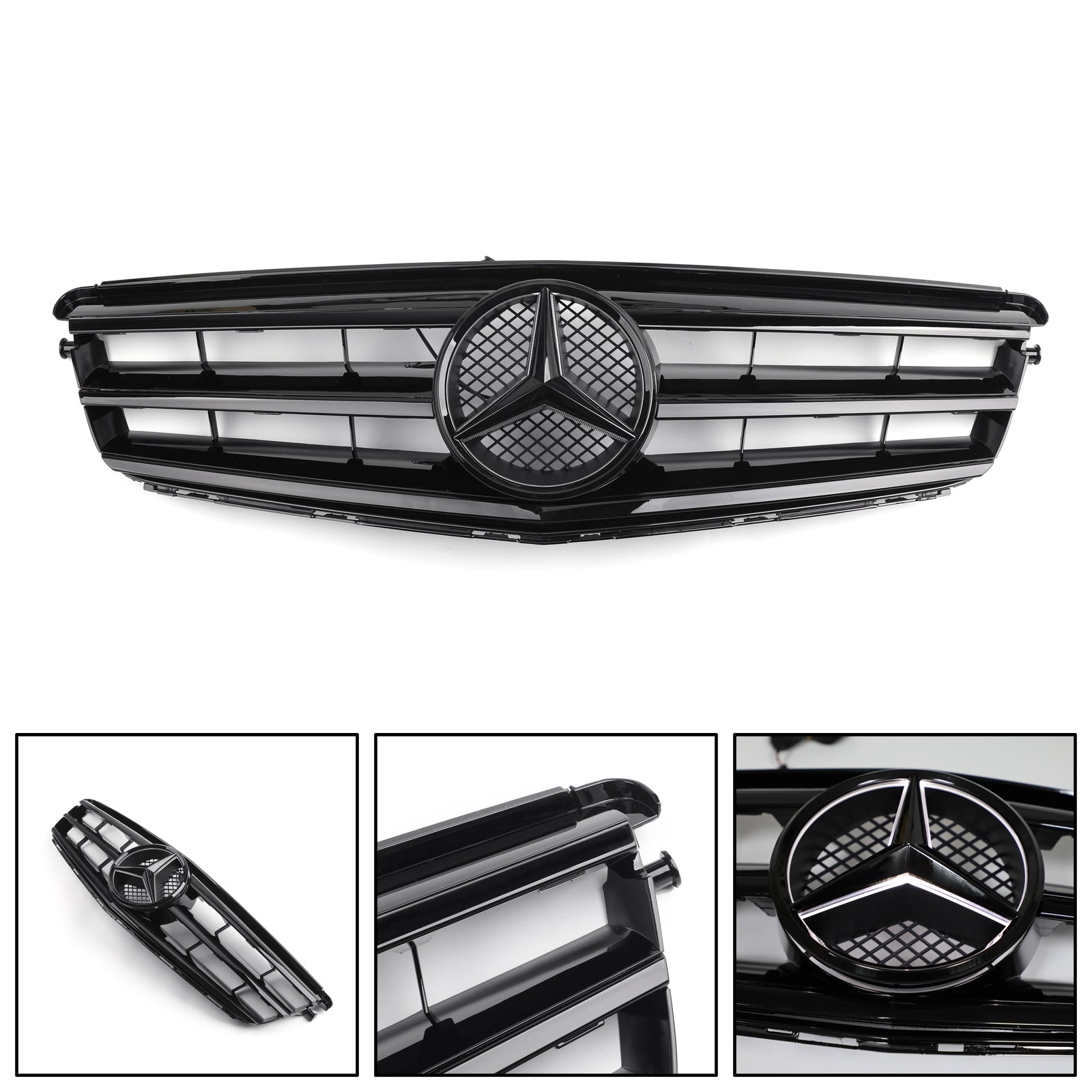 2008-2014 Mercedes Benz C Class W204 C250/C300/C350 Front Bumper Grill Black/Chrome Grille With LED Star