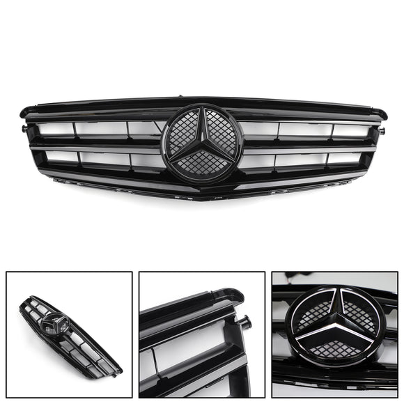 Mercedes Benz Classe C 2008-2014 W204 Grille de pare-chocs avant noire/chromée avec étoile LED pour C250/C300/C350
