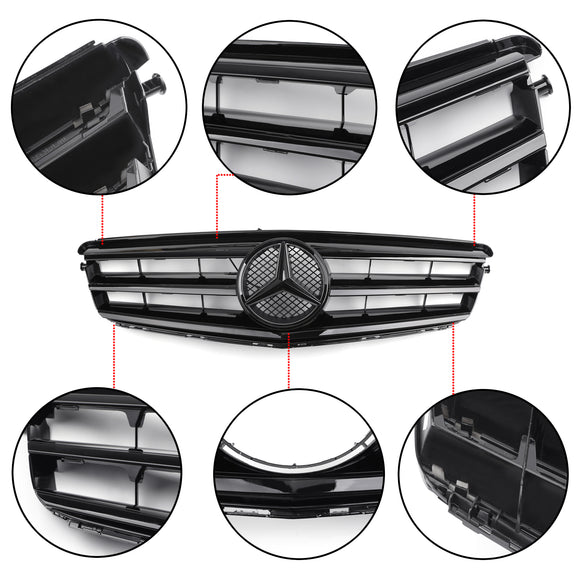 Mercedes Benz Classe C 2008-2014 W204 Grille de pare-chocs avant noire/chromée avec étoile LED pour C250/C300/C350