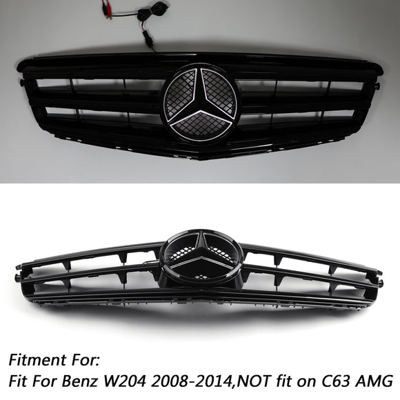 Mercedes Benz Classe C 2008-2014 W204 Grille de pare-chocs avant noire/chromée avec étoile LED pour C250/C300/C350
