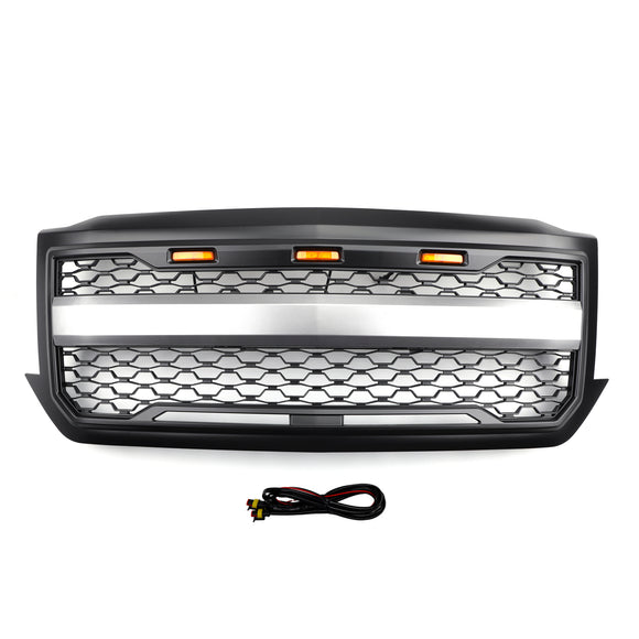 Chevrolet Silverado 1500 2016 2017 2018 Mattschwarzer Wabengitter-Frontstoßstangen-Ersatzgrill mit LED-Licht