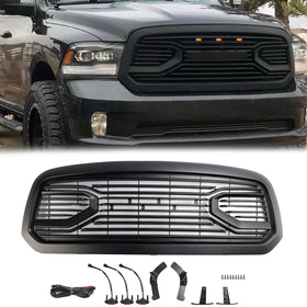 Dodge Ram 1500 2013-2018 Big Horn/Rebel Style Parrilla de parachoques delantero Rejilla de repuesto negra con luz LED & Letra RAM