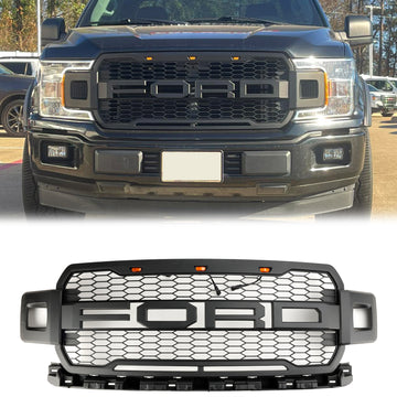 Estilo Raptor | Ford F150 | Grade frontal preta | 2018-2020 | Do pára-choques Honeycomb Grill + luz LED - 0