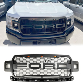 Estilo Raptor | Ford F150 | Grade frontal preta | 2018-2020 | Do pára-choques Honeycomb Grill + luz LED