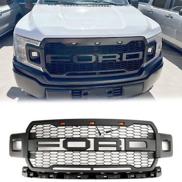 Estilo Raptor | Ford F150 | Grade frontal preta | 2018-2020 | Do pára-choques Honeycomb Grill + luz LED