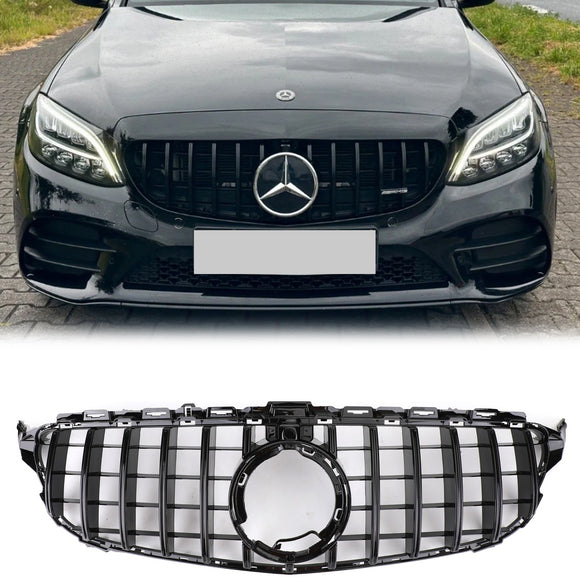 Mercedes-Benz Clase C (2019-2021) W205 Parrilla negra estilo GTR para C205, A205, C200/250/300/200d/C43 con cámara