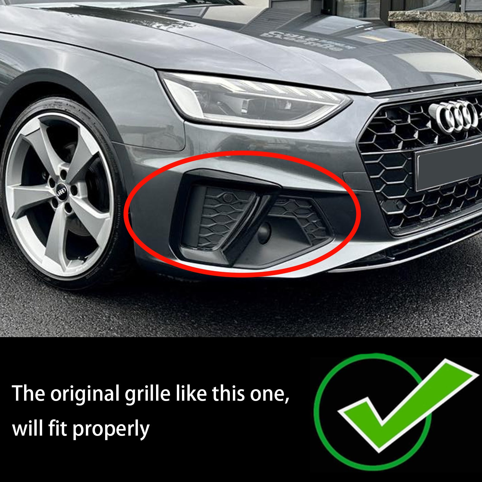 Audi A4 B9.5 S-Line / S4 2020-2024 Silver Trim Honeycomb Fog Light Grill Front Bumper Lower Fog Grill Cover 5056617301387 8W0807681AM - 0