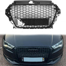 Audi A3/A3 Sline/S3 2013-2016 Parrilla delantera Radiador de entrada de aire Parrilla de parachoques RS en forma de panal negro brillante con emblema de anillos-1