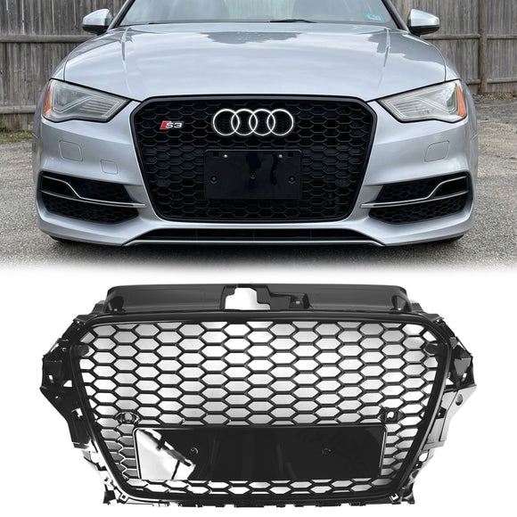 Audi A3 / A3 Sline / S3 Hoenycomb Front Grille Black Upper Bumper With ACC Hole RS3 Style Grill