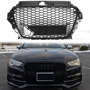 Audi A3/A3 Sline/S3 2013-2016 Parrilla delantera Parrilla de radiador de parachoques superior en forma de panal RS en negro brillante