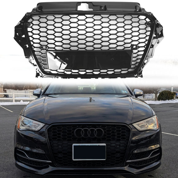 Audi A3 / A3 Sline / S3 Hoenycomb Front Grille Black Upper Bumper With ACC Hole RS3 Style Grill