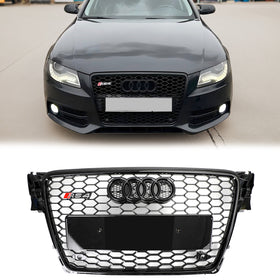 2008-2012 Audi A4 / A4 Avant / S4 B8 RS4 Style Honeycomb Sport Mesh Hex Grill Gloss Black Grille