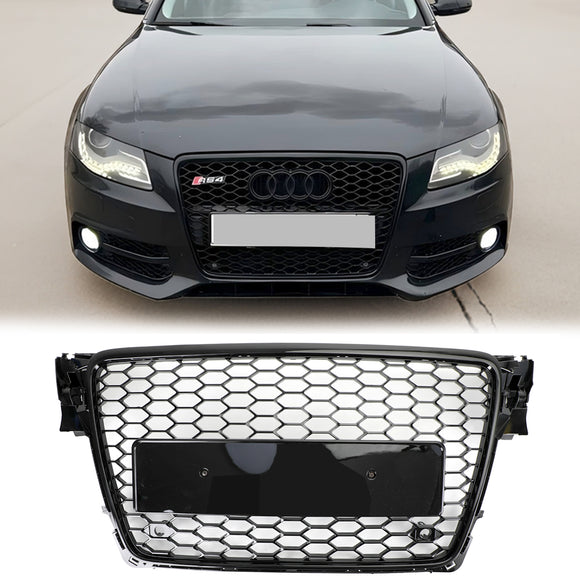 2008-2012 Audi A4/A4 Avant B8 RS4 Stile Maglia a nido d'ape Griglia esagonale Griglia nera lucida + Griglia fendinebbia