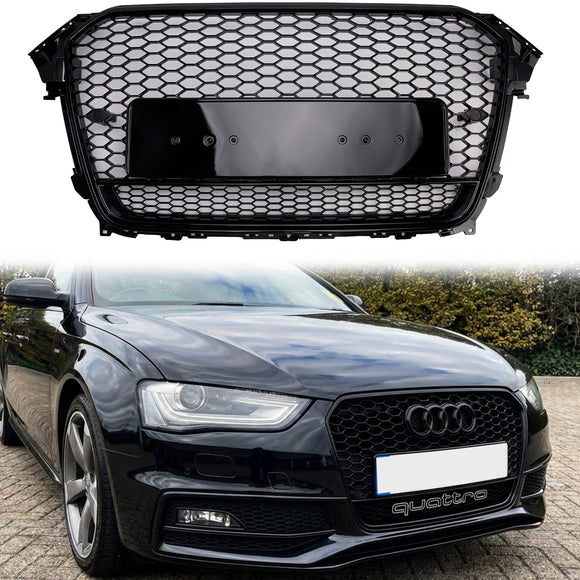 Audi A4 / A4 Sline / S4 2012-2016 Honeycomb RS Style Front Grill Upper Bumper Replacement Black Grille