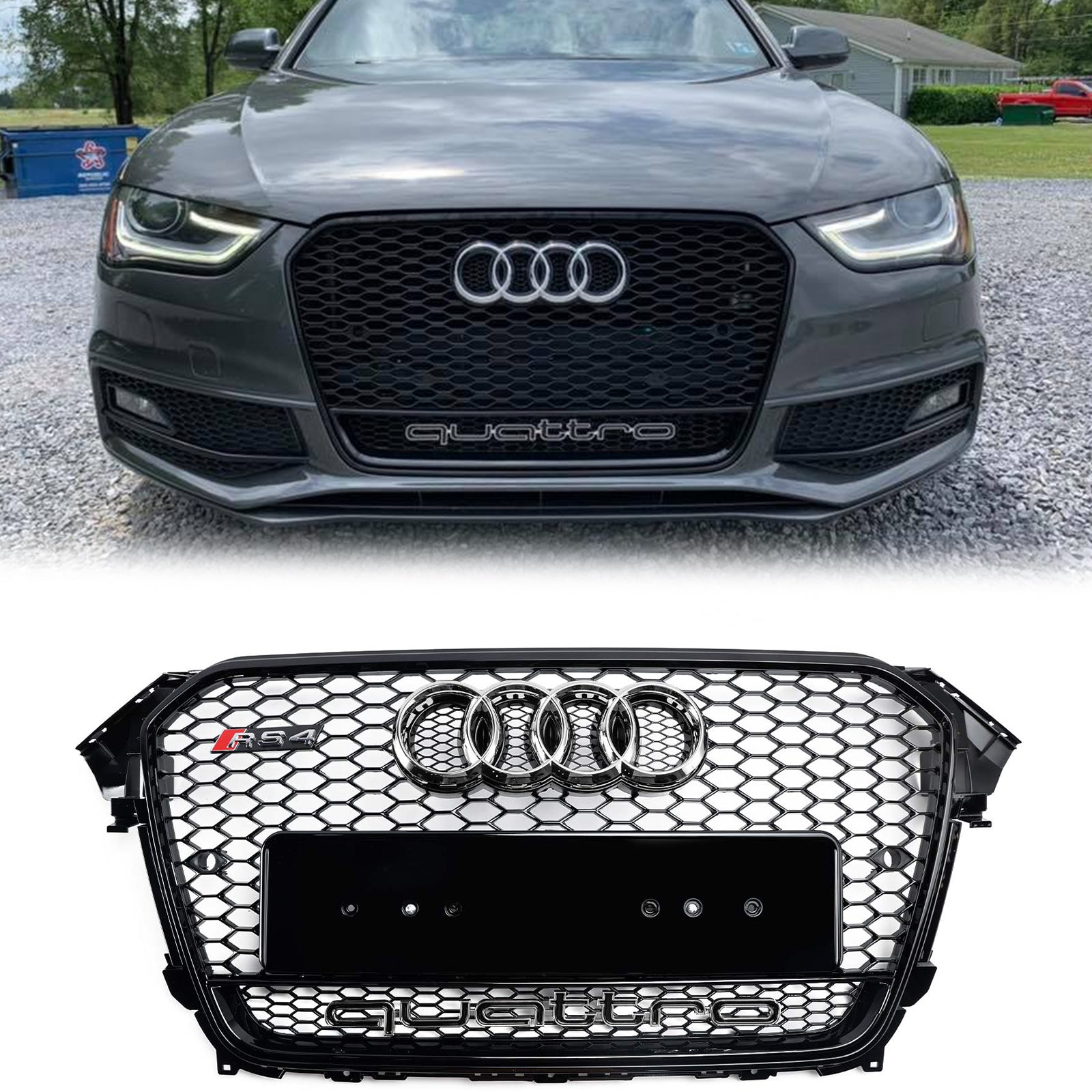 AUDI A4/S4 B8.5 2012-2016 AVEC QUATRO RS4 STOCH FRANT BUTMER GRILL BLACK BLACK