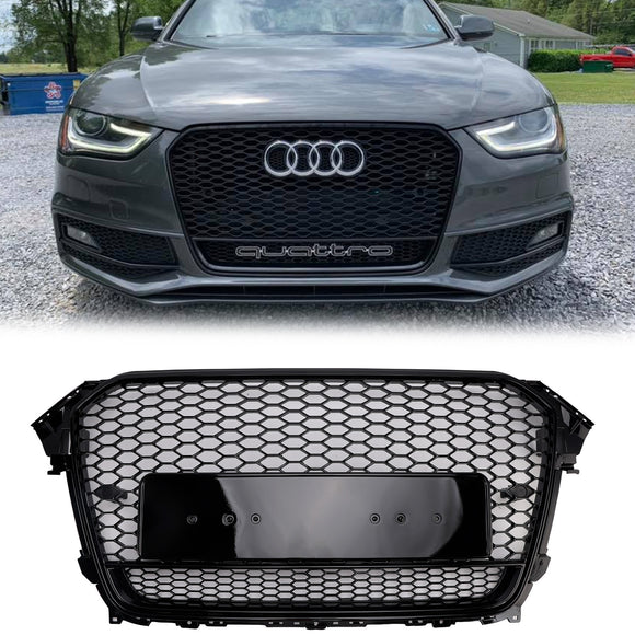 Audi A4 / A4 Sline / S4 2012-2016 Honeycomb RS Style Front Grill Upper Bumper Replacement Black Grille