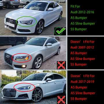 Rejilla de parachoques delantero estilo panal para Audi A5/A5 S Line/S5 B8.5 RS5 2012-2016 con emblema de anillo plateado - 0