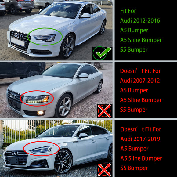 2012-2016 Audi A5/A5 Sline/S5 B8.5 RS Quattro Style Honeycomb Grille Front Bumper Sport Black Grill With Chrome Ring Emblem