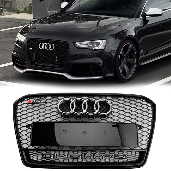 2012-2016 Audi A5/A5 Sline/S5 B8.5 RS Quattro Style Honeycomb Grille Front Bumper Sport Black Grill With Chrome Ring Emblem