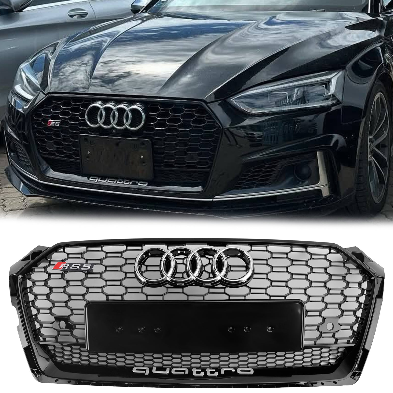 2017-2019 Audi A5/A5 Sline/S5 RS5 Parrilla tipo panal Parachoques delantero Malla deportiva Rejilla negra hexagonal