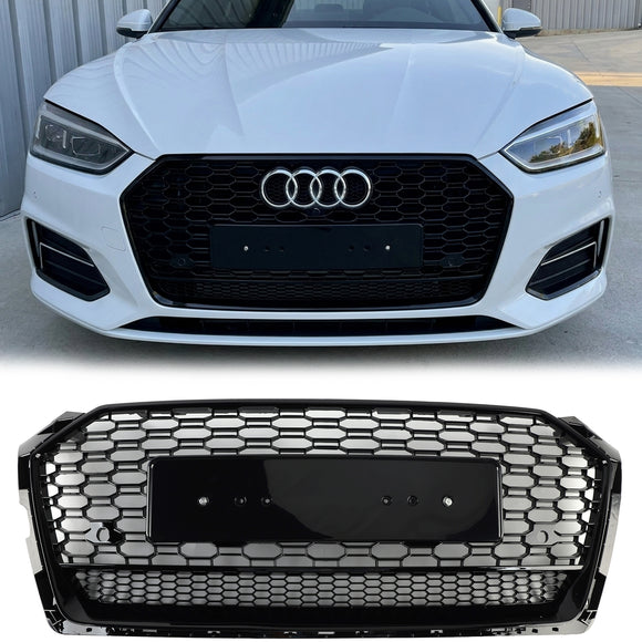 Audi A5/A5 S Line/S5 2017 2018 2019 Wabenfront, glänzend schwarzer Kühlergrill, RS Quattro-Stil, Lufteinlass, Kühlergrill