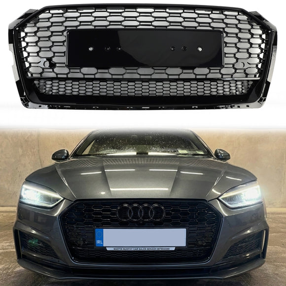 Audi A5/A5 S Line/S5 2017 2018 2019 Wabenfront, glänzend schwarzer Kühlergrill, RS Quattro-Stil, Lufteinlass, Kühlergrill