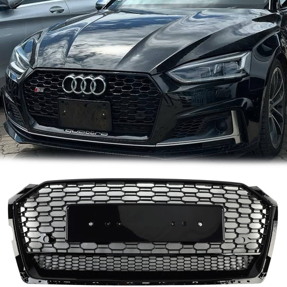 Audi A5 / A5 Sline / S5 B9 RS5 Style Honeycomb Sport Mesh Hex Grille 2017-2019 Front Bumper Black Grill