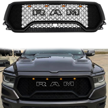 TRX Style | Dodge Ram 1500 | 2019-2024 | Matte Black | Front Grill | Upper Bumper Grille W/ Letter + LED Light