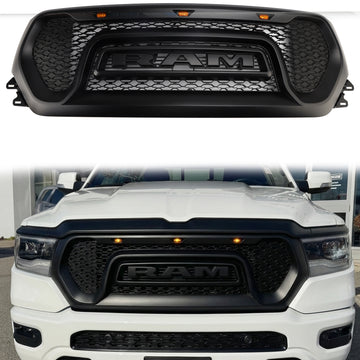 Dodge Ram 1500 2019-2024 Rebel Style Griglia anteriore Paraurti anteriore nero Griglia superiore a nido d'ape con LED