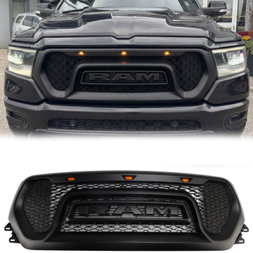 Dodge Ram 1500 2019-2024 Rebel Style Front Grill Black Front Bumper Honeycomb Upper Grille W/ LED