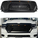 Dodge Ram 1500 2019-2024 Parrilla delantera estilo rebelde Parachoques delantero negro Parrilla superior en forma de panal con LED & Letra RAM-6