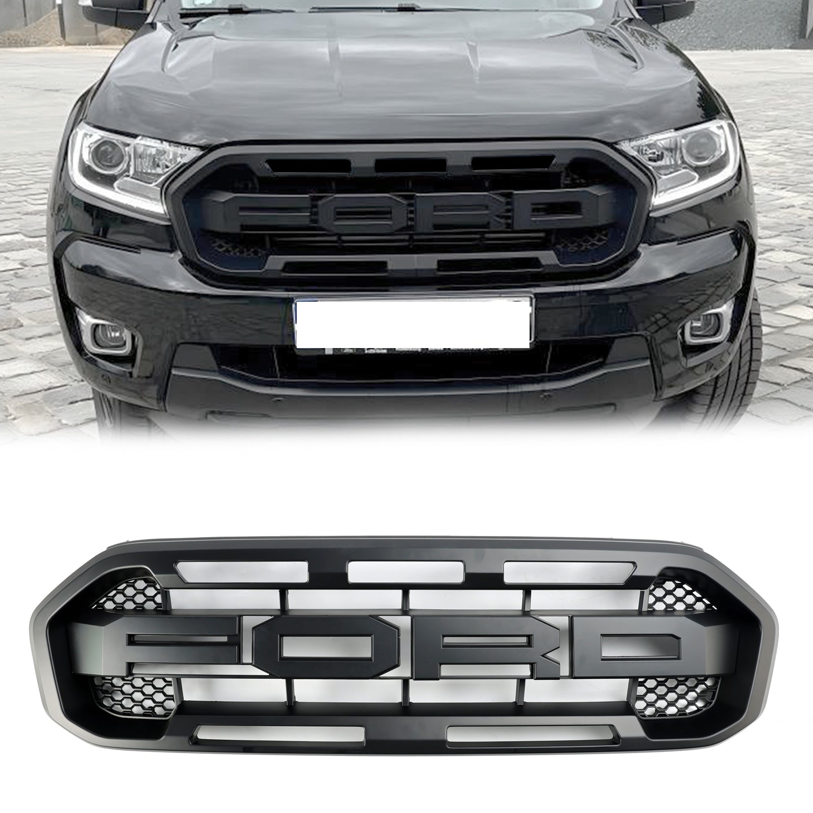 Reemplazo de parrilla de parachoques delantero estilo Raptor T8 negra Ford Ranger 2019-2023