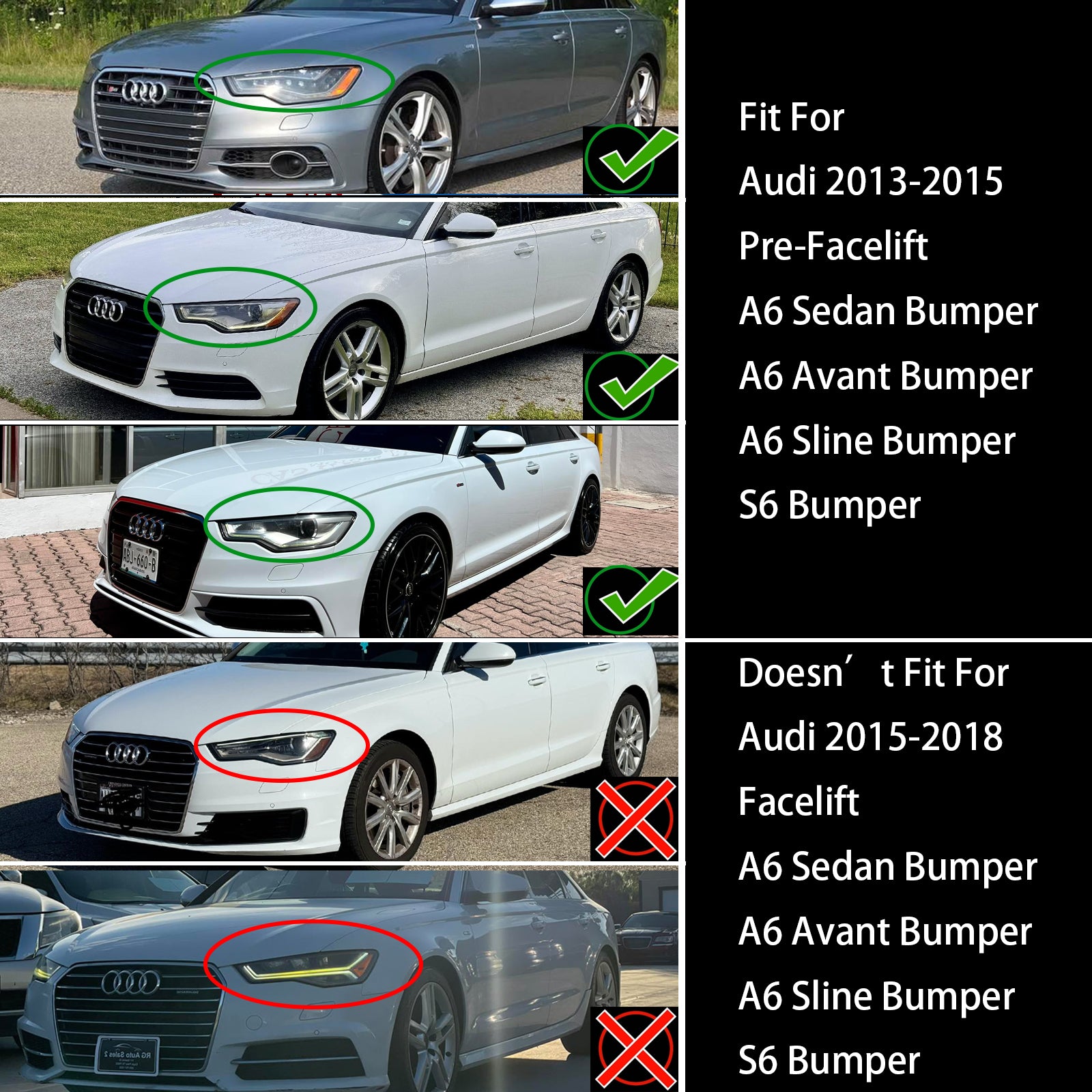 2012-2015 Audi A6/A6 SLINE/S6 C7 RS6 WHonecomb Kühlergrill vorderen Stoßstange Schwarzes Grill mit Ring-Emblem