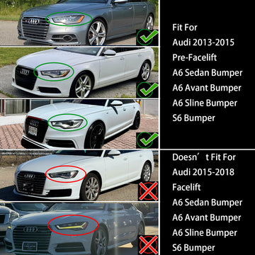 2012-2015 Audi A6/S6 C7 RS6 Quattro Style Parrilla de panal Parachoques delantero Parrilla negra con emblema de anillo - 0