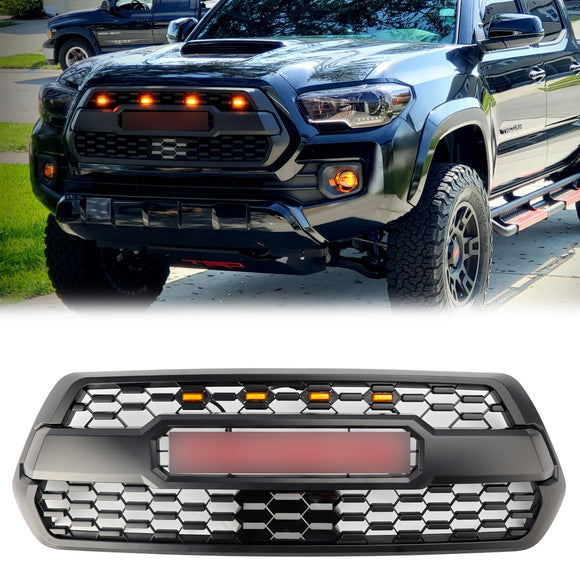2016-2023 Toyota Tacoma TRD PRO Style Grill Front Bumper Replacement Black Grille Kit W/ LED Light