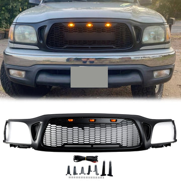 Toyota Tacoma 2001 2002 2003 2004 Grade preta estilo favo de mel Grade do pára-choque dianteiro em favo de mel com luz LED  &  Letra