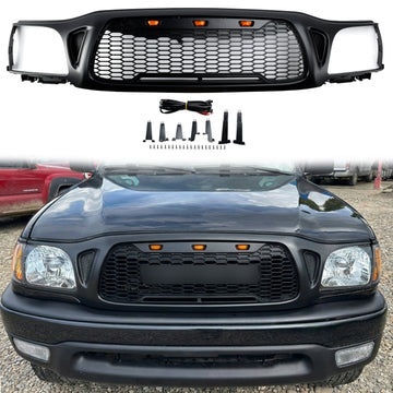 2001-2004 Toyota Tacoma Honeycomb Grille de pare-chocs avant de remplacement Grille noire avec lettre & LED