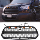 Ford Transit Mk8 2015-2019 Matowa czarna kratka przedniego zderzaka Wymiana Czarna kratka w stylu Raptor z literą FORD-1
