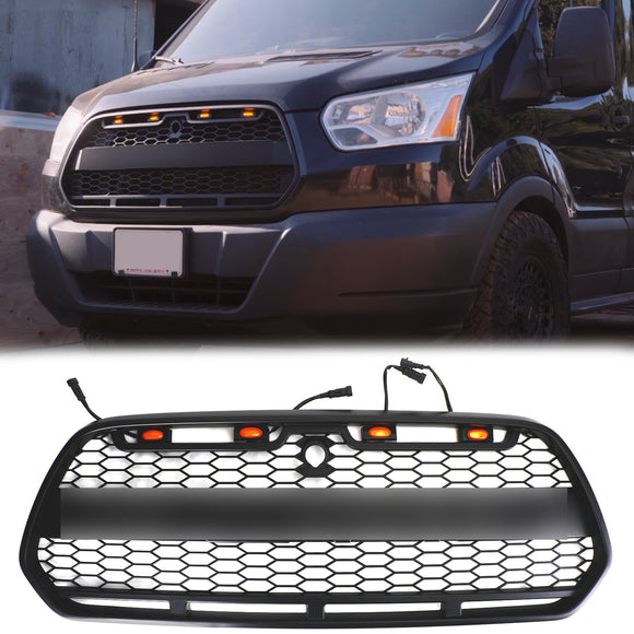 Ford Transit Mk8 2015-2019 Matowa czarna kratka przedniego zderzaka Wymiana Czarna kratka w stylu Raptor z literą FORD
