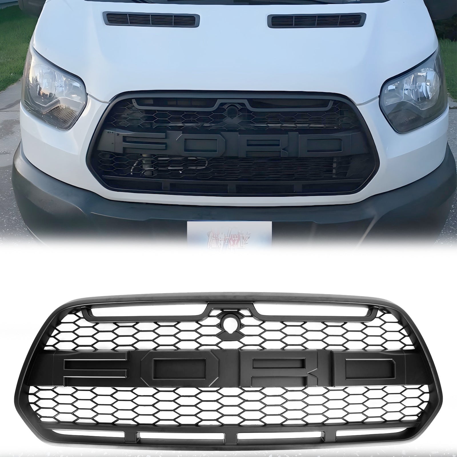 Ford Transit MK8 2015-2019 Matt Schwarzer Vordere Stoßfänger Grill Ersatzschwarzer Raptor-Kühlergrill