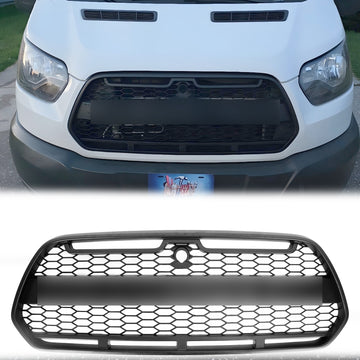 2015-2019 Ford Transit Mk8 Raptor Przedni grill Matowa czarna kratka chłodnicy o strukturze plastra miodu + FORD Letter
