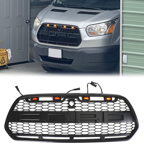 Griglia Ford Transit MK8 2015-2019 CON/3 LED Griglia stile Raptor per paraurti anteriore nero lucido