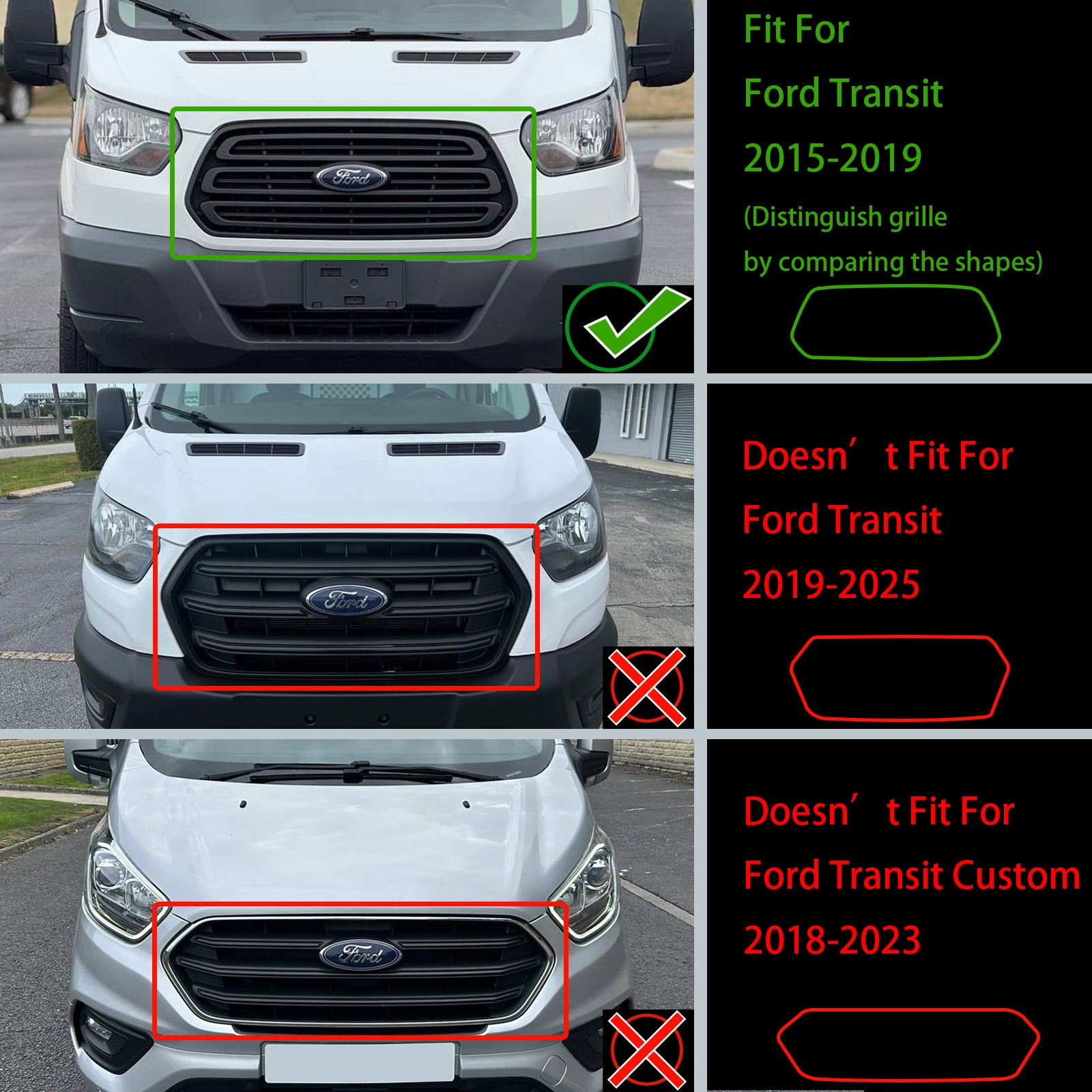 Ford Transit Mk8 2015-2019 Front Bumper Grille Raptor Style Black Grill w/LED - 0