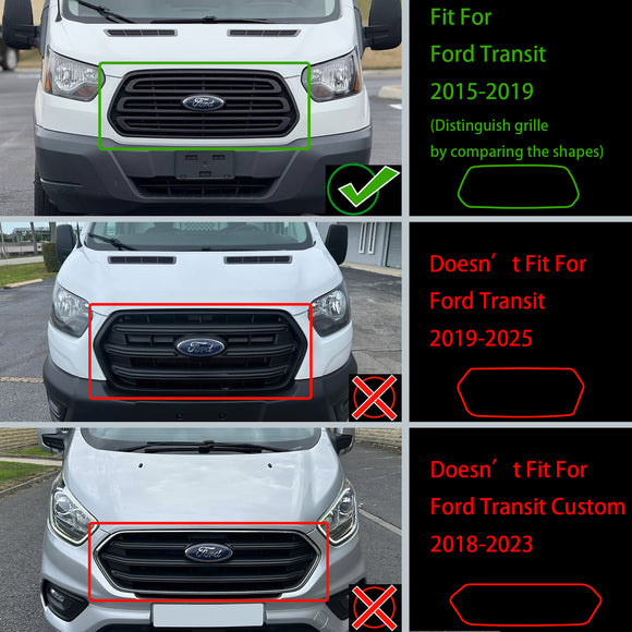 Ford Transit Mk8 2015-2019 Matte Black Front Bumper Grill Black Raptor Style Grille W/ LED