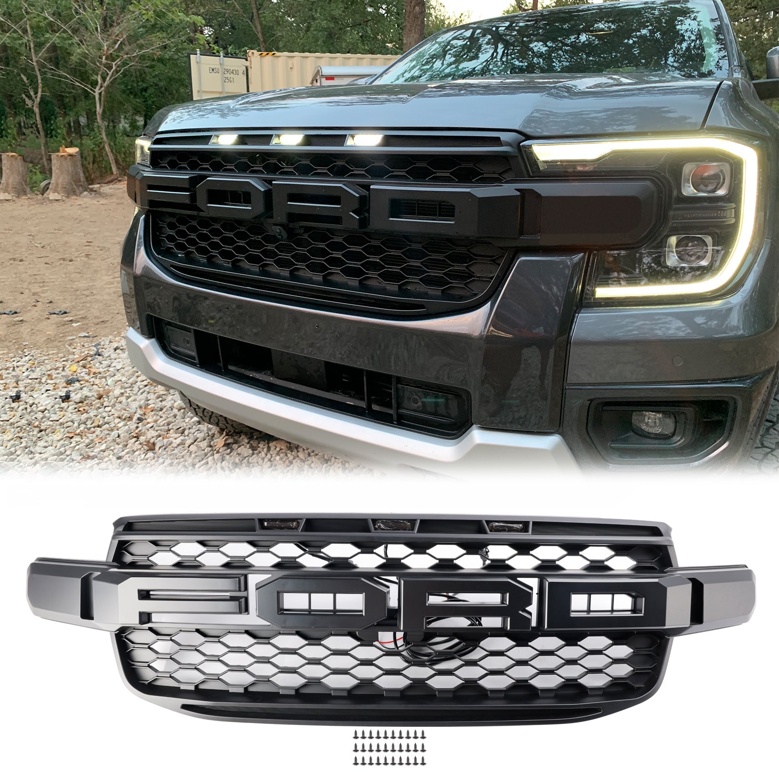 Ford Ranger T9 Next Gen XLT/Sport/Wildtrak 2023-2024 Raptor Style Front Bumper Grill Black Grille