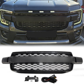 Reemplazo de parrilla de parachoques delantero estilo Raptor para Ford Ranger Next Gen T9 2023-2025 Parrilla negra con luz LED blanca & Letra FORD