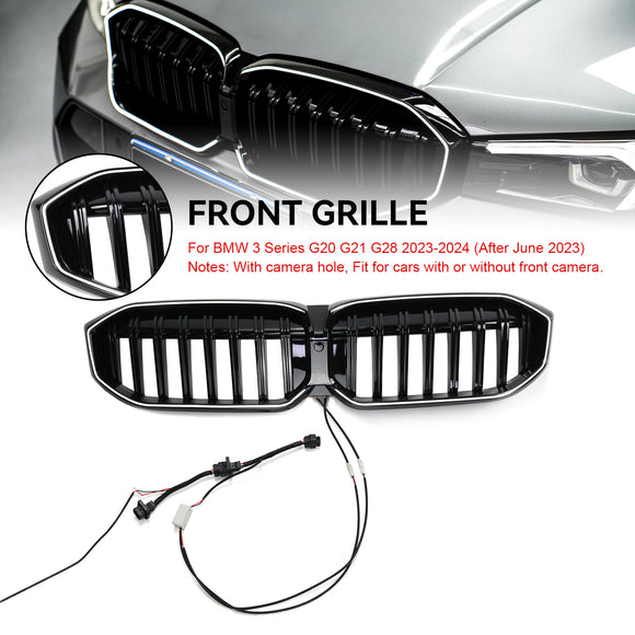 2023-2026 BMW Serie 3 G20 G21 LCI Parrilla de doble línea negra Parachoques delantero Parrilla LED