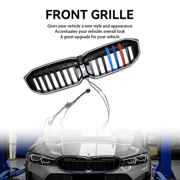 2023-2026 BMW Serie 3 G20 G21 LCI Parrilla de doble línea negra Parachoques delantero Parrilla LED