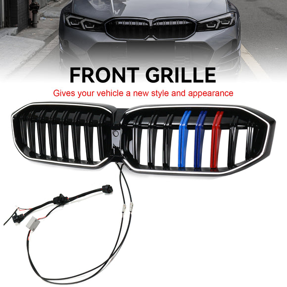 2023-2026 BMW Serie 3 G20 G21 LCI Parrilla de doble línea negra Parachoques delantero Parrilla LED