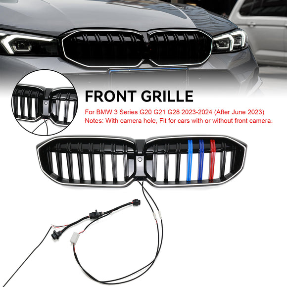 2023-2026 BMW Serie 3 G20 G21 LCI Parrilla de doble línea negra Parachoques delantero Parrilla LED